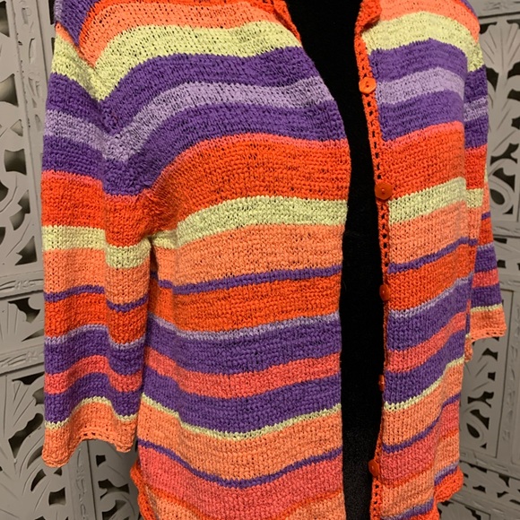 BRIGHT ORANGE PURPLE PINK SWEATER CARDIGAN JACKET - Picture 3 of 8